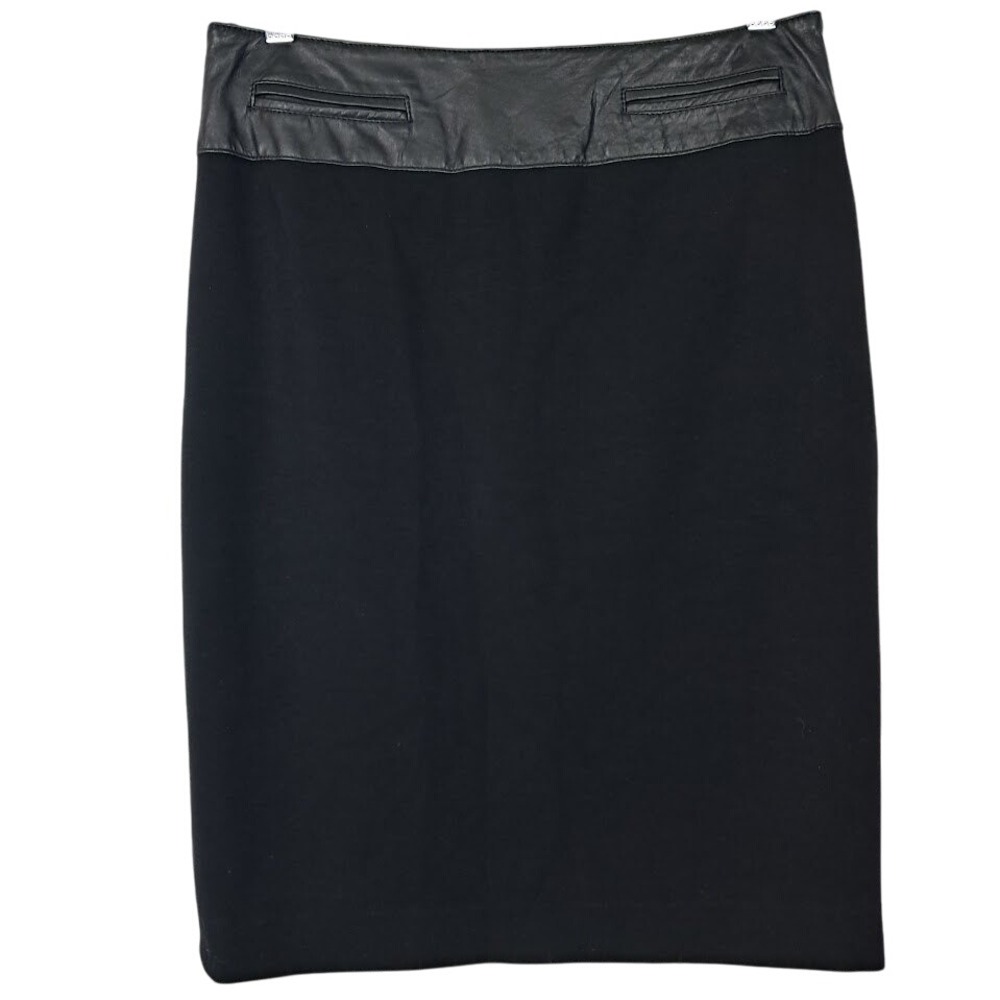 WORTH 4 Black Straight Pencil Skirt Rayon Knit Leather Waistband Career Business